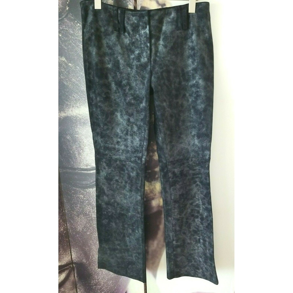 LAUNDRY Shelli Segal Women's Black Metallic Straight Leg Leather Pants NWOT sz 8